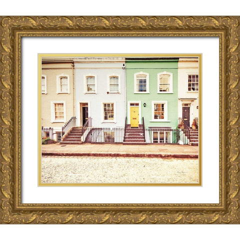 Chelsea Houses All Lined Up Gold Ornate Wood Framed Art Print with Double Matting by Bevan, Keri