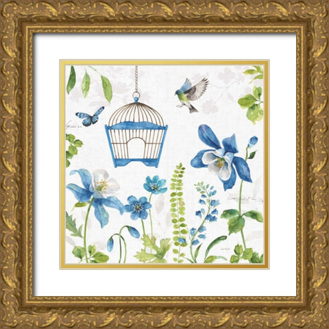 Blue and Green Garden IV Gold Ornate Wood Framed Art Print with Double Matting by Audit, Lisa