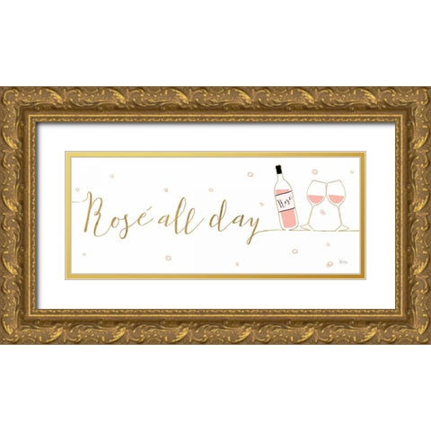 Underlined Bubbly I Gold Ornate Wood Framed Art Print with Double Matting by Charron, Veronique