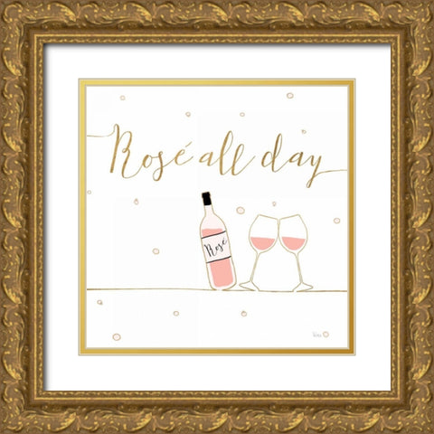 Underlined Bubbly V Gold Ornate Wood Framed Art Print with Double Matting by Charron, Veronique