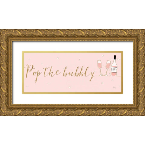 Underlined Bubbly III Pink Gold Ornate Wood Framed Art Print with Double Matting by Charron, Veronique