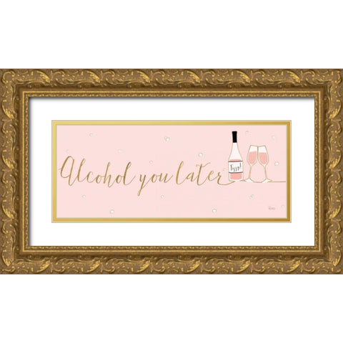 Underlined Bubbly IV Pink Gold Ornate Wood Framed Art Print with Double Matting by Charron, Veronique