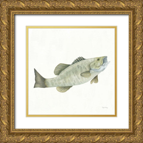 Gone Fishin Small Mouth Gold Ornate Wood Framed Art Print with Double Matting by DeNeige, Elyse