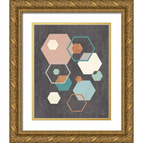 Abstract Geo III Black Gold Ornate Wood Framed Art Print with Double Matting by Charron, Veronique