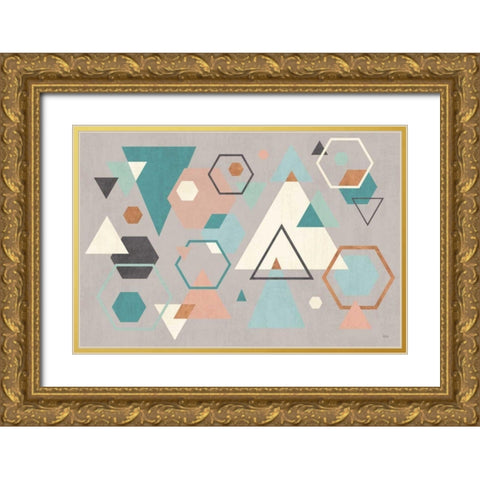 Abstract Geo I Gray Gold Ornate Wood Framed Art Print with Double Matting by Charron, Veronique