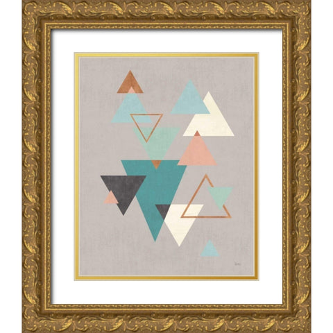 Abstract Geo II Gray Gold Ornate Wood Framed Art Print with Double Matting by Charron, Veronique
