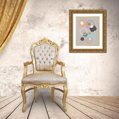 Abstract Geo III Gray Gold Ornate Wood Framed Art Print with Double Matting by Charron, Veronique