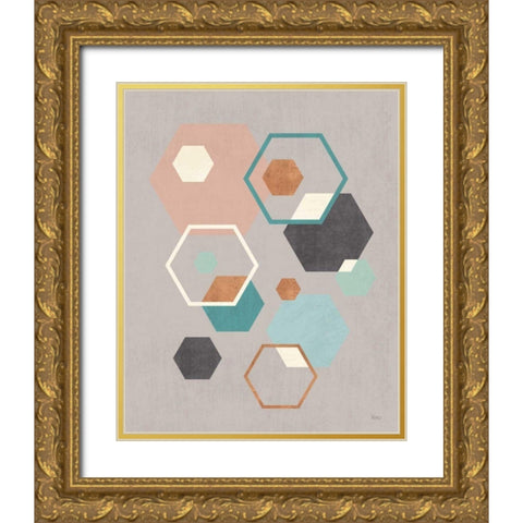 Abstract Geo III Gray Gold Ornate Wood Framed Art Print with Double Matting by Charron, Veronique