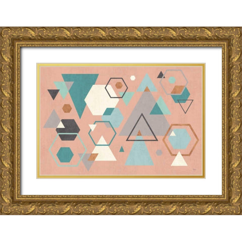 Abstract Geo I Pink Gold Ornate Wood Framed Art Print with Double Matting by Charron, Veronique