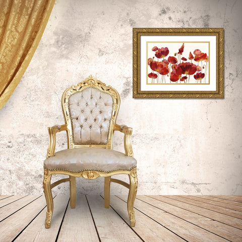 Red Flowers on White Crop Gold Ornate Wood Framed Art Print with Double Matting by Vassileva, Silvia