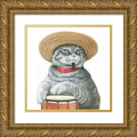 Cattitude II Gold Ornate Wood Framed Art Print with Double Matting by Sullivan, Myles