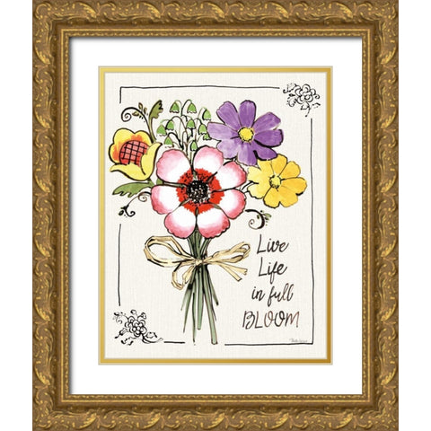 Sunny Bouquets III Gold Ornate Wood Framed Art Print with Double Matting by Grove, Beth