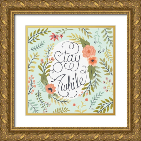 Retro Garden II Mint Gold Ornate Wood Framed Art Print with Double Matting by Penner, Janelle
