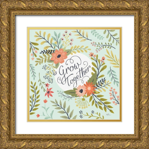 Retro Garden V Mint Gold Ornate Wood Framed Art Print with Double Matting by Penner, Janelle