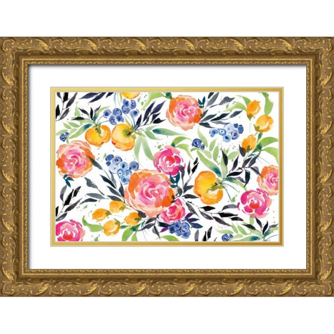 Blueberries Among Us Gold Ornate Wood Framed Art Print with Double Matting by Rice, Kristy