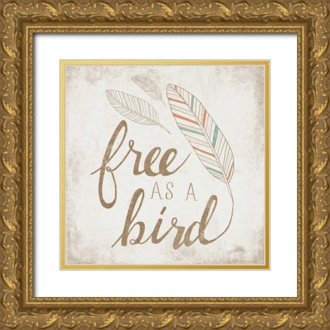 Free as a Bird Beige Gold Ornate Wood Framed Art Print with Double Matting by Marshall, Laura