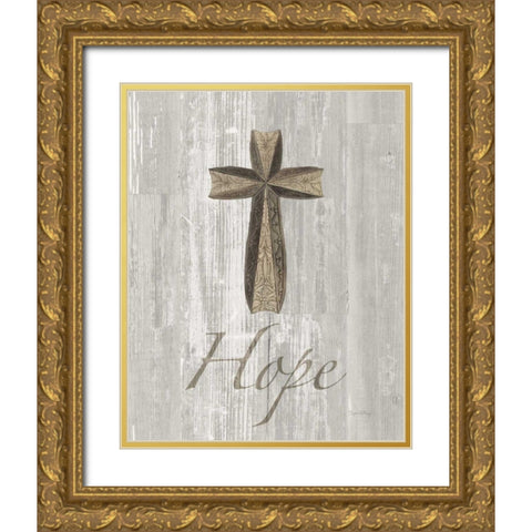Words for Worship Hope on Wood Gold Ornate Wood Framed Art Print with Double Matting by DeNeige, Elyse