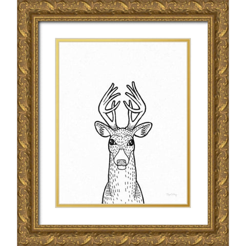 Forest Friends III Black and White Deer Gold Ornate Wood Framed Art Print with Double Matting by DeNeige, Elyse