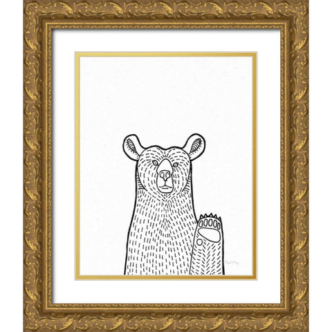 Forest Friends IV Black and White Bear Gold Ornate Wood Framed Art Print with Double Matting by DeNeige, Elyse