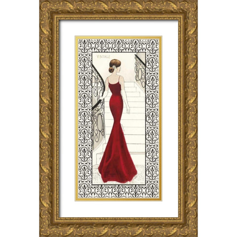 La Belle Rouge with Floral Cartouche Border Gold Ornate Wood Framed Art Print with Double Matting by Adams, Emily