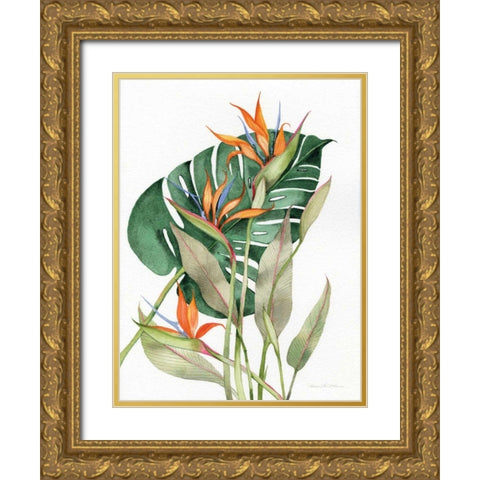 Botanical Birds of Paradise Gold Ornate Wood Framed Art Print with Double Matting by McKenna, Kathleen Parr