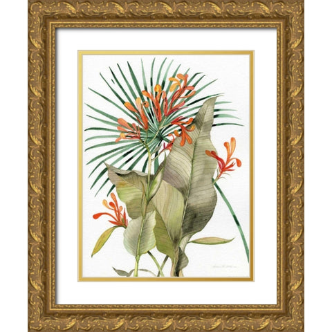 Botanical Flame Lilies Gold Ornate Wood Framed Art Print with Double Matting by McKenna, Kathleen Parr