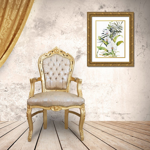 Botanical Phalaenopsis Crop Gold Ornate Wood Framed Art Print with Double Matting by McKenna, Kathleen Parr