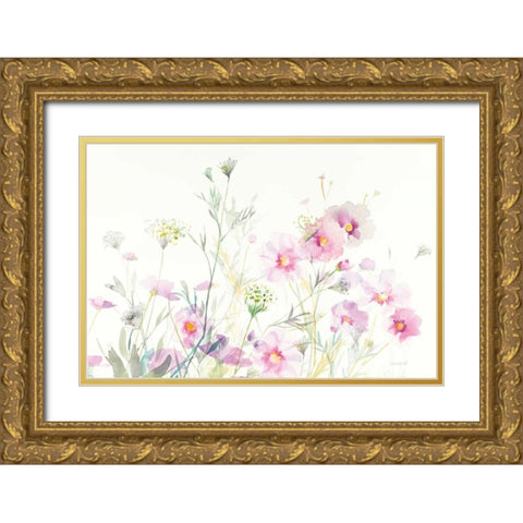 Queen Annes Lace and Cosmos on White Gold Ornate Wood Framed Art Print with Double Matting by Nai, Danhui