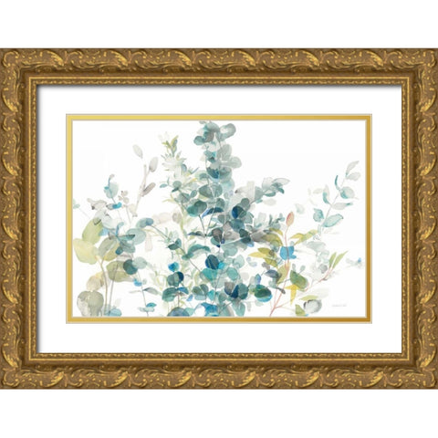 Eucalyptus I White Crop Gold Ornate Wood Framed Art Print with Double Matting by Nai, Danhui