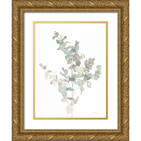 Eucalyptus II White Gold Ornate Wood Framed Art Print with Double Matting by Nai, Danhui