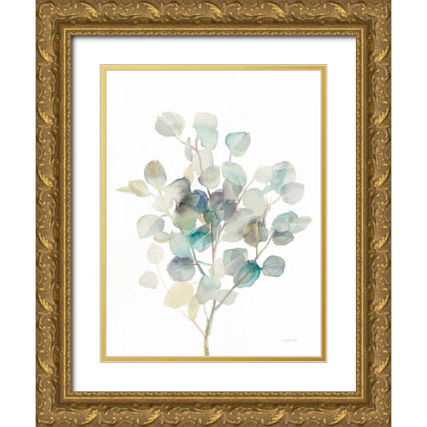 Eucalyptus III White Gold Ornate Wood Framed Art Print with Double Matting by Nai, Danhui