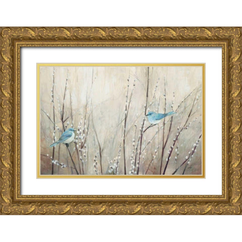 Pretty Birds Neutral Gold Ornate Wood Framed Art Print with Double Matting by Purinton, Julia