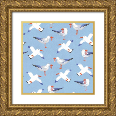 Coastal Birds Pattern II Gold Ornate Wood Framed Art Print with Double Matting by Zaman, Farida