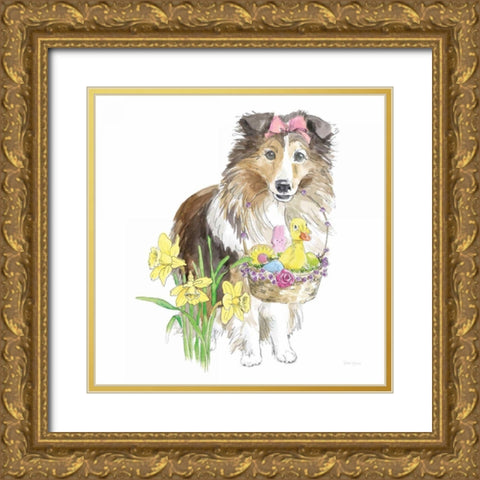 Easter Pups II Gold Ornate Wood Framed Art Print with Double Matting by Grove, Beth