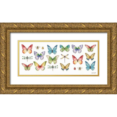 Colorful Breeze Bright Butterflies and Bugs Gold Ornate Wood Framed Art Print with Double Matting by Audit, Lisa