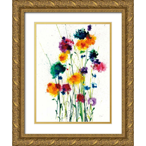 New Blooms on White Gold Ornate Wood Framed Art Print with Double Matting by Griggs, Jan