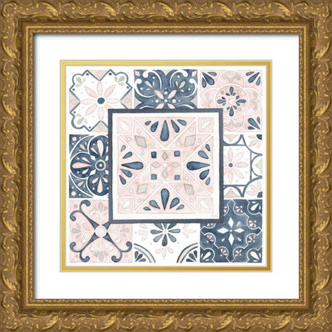 Garden Getaway Patchwork V Blush Gold Ornate Wood Framed Art Print with Double Matting by Marshall, Laura