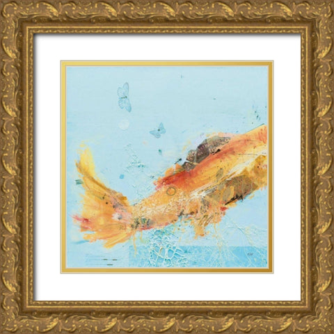 Fish in the Sea I Aqua Gold Ornate Wood Framed Art Print with Double Matting by Day, Kellie