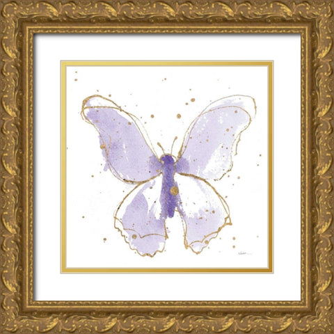 Gilded Butterflies II Lavender Gold Ornate Wood Framed Art Print with Double Matting by Novak, Shirley
