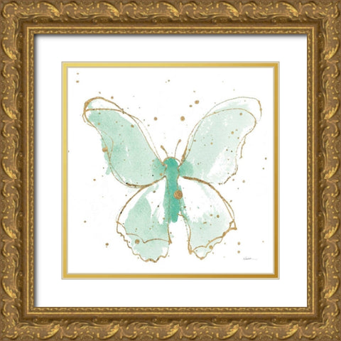 Gilded Butterflies II Mint Gold Ornate Wood Framed Art Print with Double Matting by Novak, Shirley