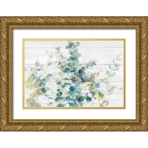 Eucalyptus I on Shiplap Crop Gold Ornate Wood Framed Art Print with Double Matting by Nai, Danhui