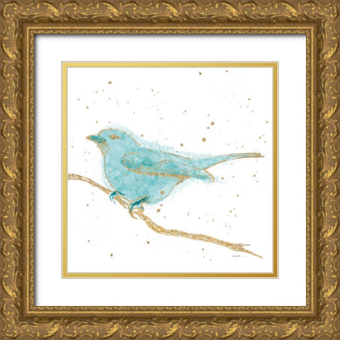 Gilded Bird I Teal Gold Ornate Wood Framed Art Print with Double Matting by Novak, Shirley