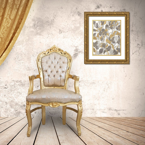 Painted Tropical Screen II Gray Gold Gold Ornate Wood Framed Art Print with Double Matting by Vassileva, Silvia