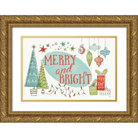 Retro Christmas I Gold Ornate Wood Framed Art Print with Double Matting by Penner, Janelle