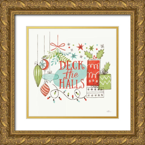 Retro Christmas III Gold Ornate Wood Framed Art Print with Double Matting by Penner, Janelle