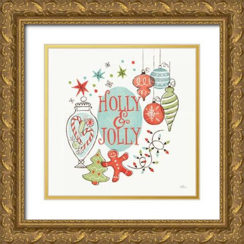 Retro Christmas IV Gold Ornate Wood Framed Art Print with Double Matting by Penner, Janelle