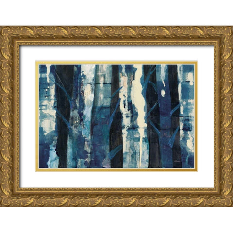 Deep Woods III Indigo Gold Ornate Wood Framed Art Print with Double Matting by Hristova, Albena
