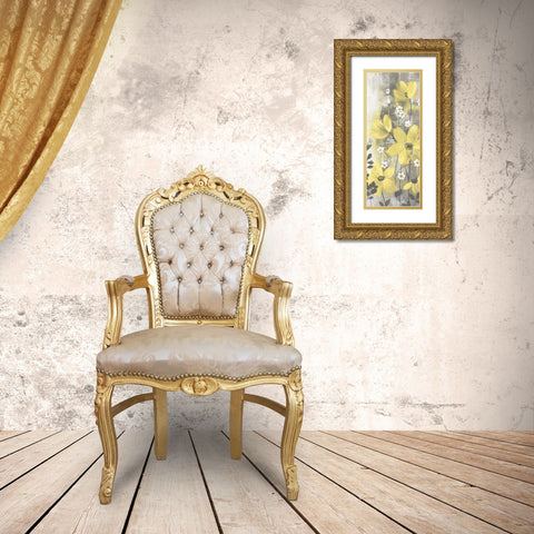 Floral Symphony Yellow Gray Crop I Gold Ornate Wood Framed Art Print with Double Matting by Vassileva, Silvia