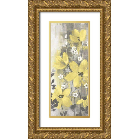 Floral Symphony Yellow Gray Crop I Gold Ornate Wood Framed Art Print with Double Matting by Vassileva, Silvia