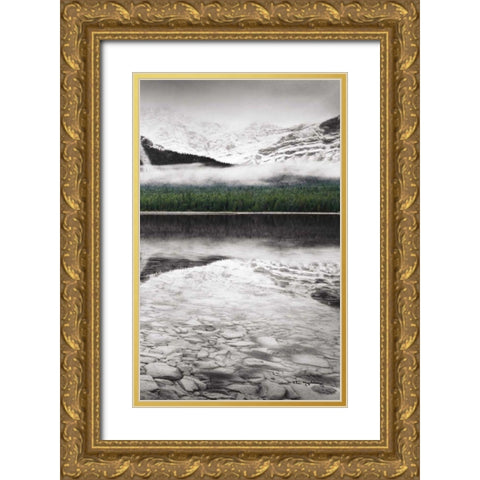 Waterfowl Lake Panel III BW with Color Gold Ornate Wood Framed Art Print with Double Matting by Audit, Lisa
